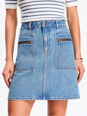 LOFT Denim Utility Mini Skirt in Light Vintage Indigo Wash